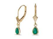 14K Yellow Gold Pear Emerald Bezel Lever back Earrings