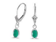 14K White Gold Oval Emerald Bezel Lever back Earrings 7 8ct tgw