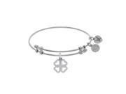 Angelica Collection Brass with White Heart Clover Charm with White CZ On White Bangle