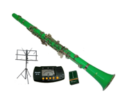 Merano B Flat GREEN Clarinet with Carrying Case Metro Tuner Music Stand 11 Reeds