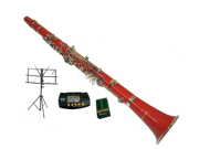 Merano B Flat RED Clarinet with Carrying Case Metro Tuner Music Stand 11 Reeds