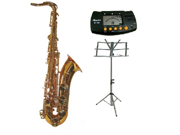Merano B Flat Gold Tenor Saxophone with Case Metro Tuner Music Stand 11 Reeds
