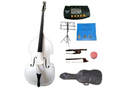 Merano 1 8 Size White Student Double Bass with Carrying Soft Bag Bow 2 Sets Strings Music Stand Metro Tuner Rosin