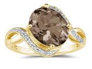 Oval Shaped Smokey Quartz and Diamond Curve Ring in 10K Yellow Gold
