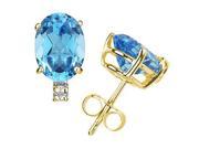 9X7mm Oval Blue Topaz and Diamond Stud Earrings in 14K Yellow Gold