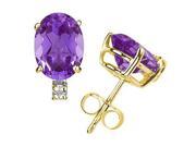 9X7mm Oval Amethyst and Diamond Stud Earrings in 14K Yellow Gold