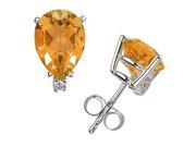 12X8mm Pear Citrine and Diamond Stud Earrings in 14K White Gold