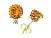4mm Round Citrine and Diamond Stud Earrings in 14K Yellow Gold