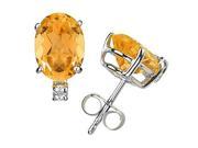 6X4mm Oval Citrine and Diamond Stud Earrings in 14K White Gold