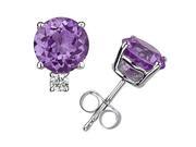 8mm Round Amethyst and Diamond Stud Earrings in 14K White Gold