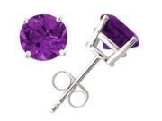 All Natural Genuine 7 mm Round Amethyst earrings set in 14k White Gold