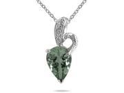 3.60 Carat All Natural Pear Shaped Green Amethyst and Diamond Pendant in .925 Sterling Silver