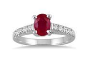 1.00 Carat Oval Ruby and Diamond Ring in 14K White Gold