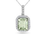 2.80 Carat Green Amethyst and Diamond Halo Pendant in 10K White Gold