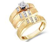 Diamond Engagement Rings Set Wedding Bands Yellow Gold Men Lady .18 CT