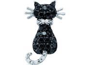 Black Diamond Cat Pendant 10k White Gold Animal Charm 1 3 Carat