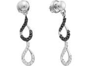 Black White Diamond Dangle Earrings 14k White Gold Drops 1 3 Carat