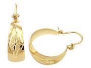 Women s Earring Hoops 14k Yellow Gold Flower Design 3 4 inch