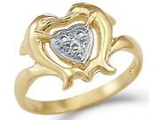 Dolphin Kissing Heart Ladies Ring 14k White Yellow Gold