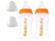Thinkbaby 2 Pack BPA Free Vented Baby Bottles 9 Ounce Natural Orange