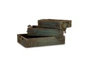 Set of 3 Weathered Wooden Blue Trays with Rope Handles