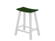 24.75 Recycled Earth Friendly Curved Outdoor Bar Stool Green With White Frame