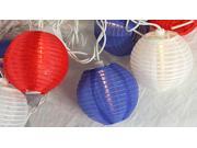 Set of 10 Red White and Blue Round Chinese Lantern Patio Lights White Wire