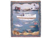 New England Fishing Lighthouse Tapestry Throw Blanket 50 x 60