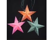 Set of 10 Glittered Multi Color Star Novelty Christmas Lights Green Wire