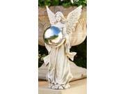 18 Serene Angel Holding a Silver Gazing Ball Outdoor Patio Garden Statue