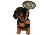 15.5 LED Lighted Solar Powered Dark Puppy Dog with Welcome Sign Figure