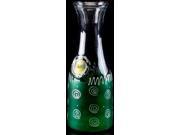 Frosted Dark Green with White Curls Dots Hand Painted Beverage Carafe 34 Oz.