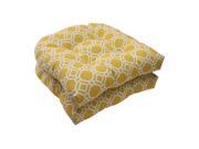 Set of 2 Yellow White Octagonal Chain Outdoor Tufted Wicker Seat Cushions 19