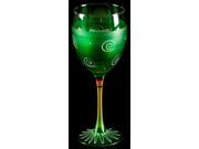 Set of 2 Dark Green White Hand Painted Wine Drinking Glasses 10.5 Ounces