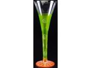 Set of 2 Frosted Light Green Hand Painted Hollow Flute Drinking Glasses 16 Oz.