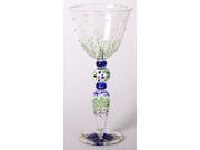Set of 2 Blue Floral Wine Drinking Glasses with Embossed Dots 13 Ounces