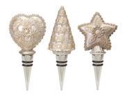 Pack of 6 Graceful Silver and Cream White Heart Star and Tree Wine Sopper 5.5