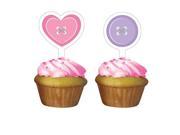 Club Pack of 144 Cute as a Button Pink Heart and Round Purple Party Cupcake Dessert Topper Picks