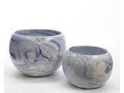 Set of 2 Seaside Treasures Marbled Blue and White Handcrafted Planters 7.75