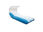 75 Blue and White Inflatable Hampton Lounge Swimming Pool Mattress Float with Removable Sunshade