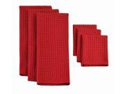 Pack of 6 Ruby Red Basket Weave Dish Towel and Wash Cloth Kitchen Accessory Set
