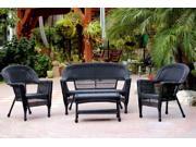 4 Piece Swann Black Resin Wicker Patio Chair Loveseat and Table Furniture Set