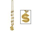 Club Pack of 12 Shiny Gold Casino Night Beads with Dollar Sign Party Necklaces 33