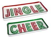 Pack of 6 Red and Green Polka Dot Jingle and Cheer Glass Christmas Platters 7 8.5