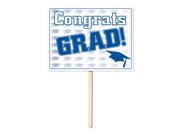 Pack of 6 Blue and White Plastic Congrats Grad Yard Sign Decorations 15