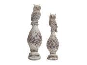 Set of 2 Gray Distressed Owls Perched on Finials Garden Statues 21.5