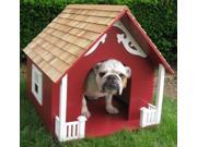28.25 Red with White Trim Heart Outdoor Ventilated Wood Dog House with Porch