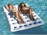 76 White and Blue French Pocket Dual Window Swimming Pool Inflatable Air Mattress Raft