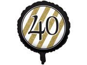 Pack of 10 Black Gold Metallic 40 Birthday or Anniversary Foil Party Balloons