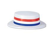 Pack of 24 Patriotic 4th of July Skimmer Party Hats with Red White and Blue Striped Bands 3.25